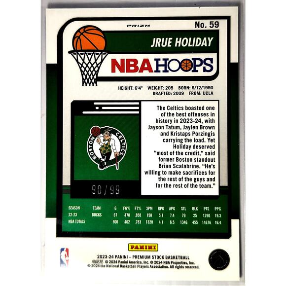 2023-24 NBA Hoops Premium Stock JRUE HOLIDAY #59 Blue Disco Parallel 90/99 - Picture 2 of 3